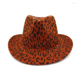 Berets Fashion Leopard Print Wool Men Feed Fedora Hat Western Cowboy Cap Jazz Sun Toca Sombrero