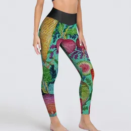 Calças ativas leggings rabanetes coloridas com estampa vegetal para academia, ioga feminina, cintura alta, leggins novidade, elásticas, esportivas