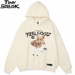 Herrtröjor tröjor 2023 män hiphop hoodie tröja streetwear björn bokstaven kundvagn tryck pullover höst harajuku bomull huvor 230726