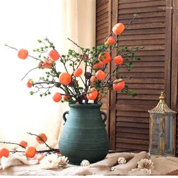 Decorative Flowers Simulation Plant Vines Branch 6 Fruit Persimmon Floral Shape Berry Home Decoration Accessories Fake Plants