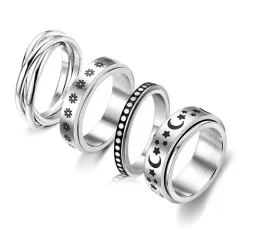 Fidget Rings for Anxiety jewelry Stainless Steel Spinner Ring AntiAnxiety Spinning Moon Star Cool Stress Relieveing man and womenZZ