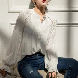 Frauen Blusen Shirts Herbst Langarm Weiß Französisch Mode Weibliche Puff Hülse Retro Tops Viskose Boho Mujer Spitze 230726