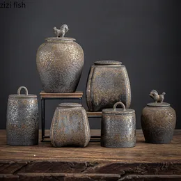 Dekorativa föremål Figurer Vintage Stoare Tea Caddy Ceramic Airtight Jar Storage Cans Box Tank Container Sugar Bowl 230726