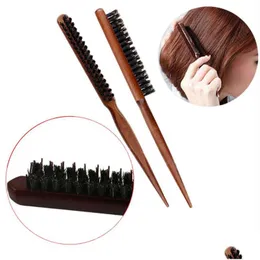 Hårborstar Professionell Boar Brestle Dress Comb Fluffy Wood Handle Brush Anti Loss Wood Barber Scalp Frisör Styling Drop Deli DH5KT