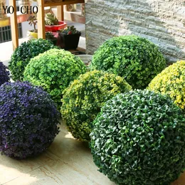 Faux blommor grönare yo cho konstgjorda växter stora grönt imitation plast gräs boule för hem trädgård utomhus dekoration falsk blomma boll 230725