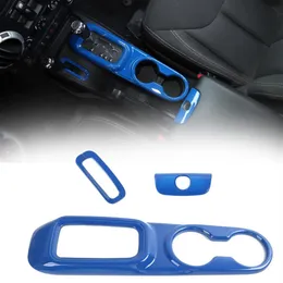 Front Water Cup Gear Panel Central Console Armest Box Keyhole Cover Trim för Jeep Wrangler JK Unlimited 11-17 3PC Blue259n
