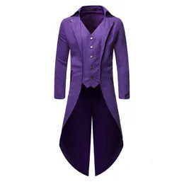Men's Suits Blazers Mens Steampunk Medieval Tailcoat Jacket Vintage Purple Gothic Renaissance Victorian Frock Coat Uniform Halloween Costume Homme 230725