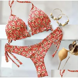 Women'S Swimwear Womens 2022 Y Bikini Floral Print String Set Push Up Swimsuit Bikinis Women Biquini Beach Bathing Suit Drop Delivery Dhalx