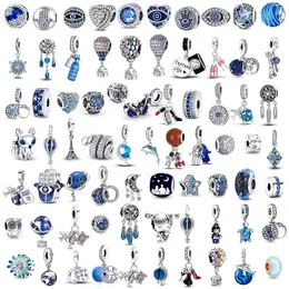 925 Sterling Silber baumelnder Charm, blaue Serie, Mond, Flugzeug, Weltraum, Serie, Glas, modische Perle, passend für Pandora-Charm-Armbänder, DIY-Schmuckzubehör