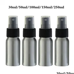 Verpackungsflaschen 30 ml 50 ml 100 ml 250 ml Aluminium leerer Zerstäuber nachfüllbar pro Reisesprühflasche mit weißer / schwarzer Kappe Drop Lieferung Otbch