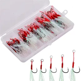 Fishing Hooks 70/80/90Pcs Casting Metal Jig Assist Fishing Hook Slow Jigging lure Bass jigs hook Barbed Fishhook Tying Up Flasher Feather 230725