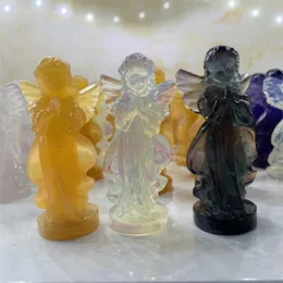 Objetos decorativos Estatuetas Estátua de anjo de cristal de alta qualidade esculpida à mão pedra de cura decoração para casa sorte presentes populares 1 peça 230725