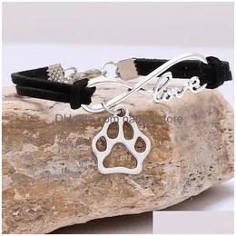 Charm Bracelets Infinity Love Dog Paw Bracelet Fashion For Women Kids Jewelry Gift Blue Purple Black White Drop Delivery Dhzvl