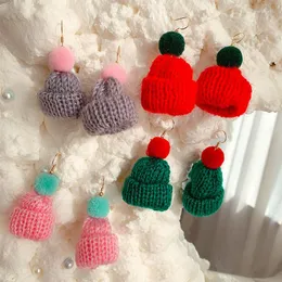 Stud Earrings Autumn Winter Christmas Knitted Wool Small Hat Earring Fur Ball Fashion Girl Holiday Gift Jewelry