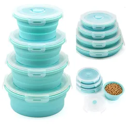 Thermoses Round Silicone Folding Lunch Box Set Microwave Food Container Bento for Picnic Camping Outdoor Fruit Salad Storage Boxes 230725