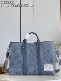 2023 Top Original Real Shot Bandouliere 50 Men Dams Handbag Letter Mönster präglade blekna denim stor kapacitet designer klassiska män resväska