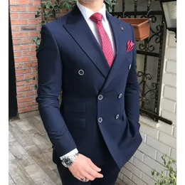 Ternos Masculinos Blazers Apenas 1 pçs Jaqueta Azul Marinho Blazer Masculino Peito Duplo Ajuste Regular Lapela Entalhe Sólido Tuxedos de Formatura Jaqueta Homem Formal 230725