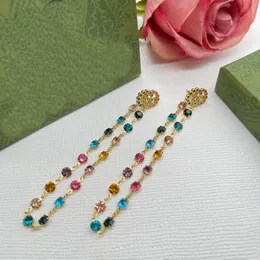 Vintage dingle dubbel bokstav Tasselörhängen Multicolour Crystal Ear Studs Daisy Flower Long Earring Dingles For Woman Fashion Simple Einkel smycken Present CGUE5 --06