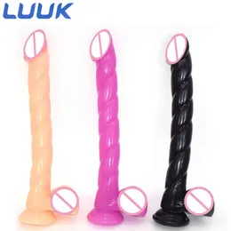 Luuk Long 31 cm Dildo Sug Cup Dick Stimulate Massage Vaginal Masturbation Woman Realistisk penis Q0508286O