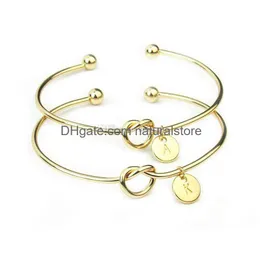 Charm Bracelets 26 A-Z English Letter Initial Bracelet Sier Gold Letters Bowknot Wristband Cuffs Women Jewelry Will And Sandy Drop Del Dh6Y3