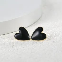 Stud Earrings 925 Silver Needle Women's Jewelry Exaggerated Heart-shaped Black Enamel Da Ai Accessories