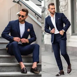 Granatowe swobodne męskie garnitury Slim Fit Tuxedos dla mężczyzn 2 sztuki Groomsmen Suit Formal Business Jacket Pant238z
