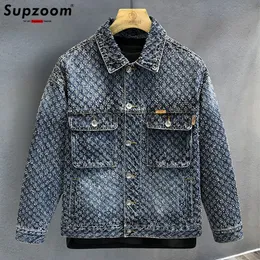 Chaquetas para hombre Supzoom llegada Top moda algodón de un solo pecho cuello vuelto sólido bombardero corto Casual hombres abrigo chaqueta vaquera 230726