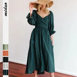 Vestido Capris de otoño de alta calidad, vestido elegante con cinturón atado y volantes, vestido con manga acampanada, vestido elegante para mujer