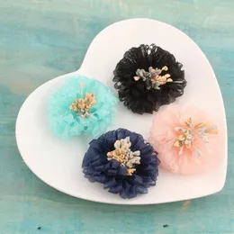 Fermagli per capelli Arrivo 30 Pz / lotto 45 MM Stile Della Corea Organza Filato Fiore Patch Sticker Pulsante Ornamento Indumento Gioielli Scarpe Decor