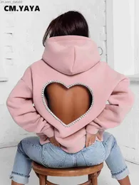 Women's Hoodies Sweatshirts CM. YAYA Fashion Women's Diamond Splice Sweet Love Cut Cardiff Long Sleeve Thick Super Fine Zipper Hooded Sweatshirt Z230726