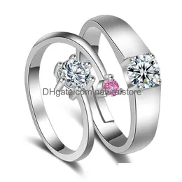 Pierścień Solitaire Regulowane pierścienie sier kryształowe sześcienne cyrkonowe zaręczyny dla kobiet męskie para prezent biżuteria mody upuszcza dostarczenie dhew3