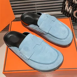 2023 Designer Go Mule Camurça Sandálias de couro de bezerro chinelos femininos rosa céu azul bege Argile Noir luxos slides fashon chinelos femininos sandálias de verão