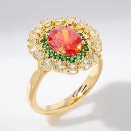 Bröllopsringar Tirim Trendy Colorful Cluster Style Women Band Rings Orange Color Oval CZ For Festival Wedding Engagement Smycken Tillbehör 230725