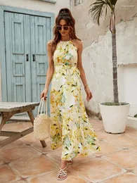 Vestidos Casuais Jastie Verão Elegante Vestido Longo Floral Moda Feminina Gola Alta Sem Mangas Boho Cintura Alta Renda Até Fina