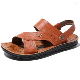 Fashion Genuine Summer Toe Leather Men Sandals Open Trend Beach Shoes Absorb Sweat Casual Comfortable Barefoot Slippers Big Size A B