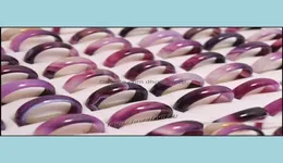 Pierścienie zespołu nowe pięknie fioletowe czarne okrągłe solidne jadeagate klejnot kamienna biżuteria 20pcs partie Drop dostawa 2021 Dhgirlsshop DHDS4302136