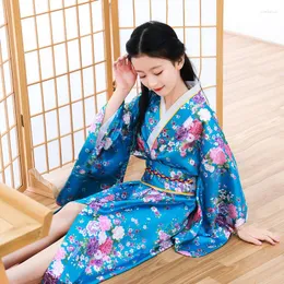민족 의류 소녀의 기모노 일본 전통적인 개선 된 인쇄 가디건 잠옷 로브 작은 꽃 정장을 대신하여 발행