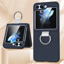 Custodie per telefoni opachi con supporto ad anello per Samsung Galaxy Z Flip 5 4 3 Huawei P50 Pocket Slim Custodia protettiva per cellulare in plastica rigida trasparente color gomma