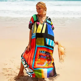 Basic Casual Dresses Fashion Swimsuit Cover-up Kaftan Bohemian Boho Maxi Dress Cotton Summer Vestidos Mujer Verano Kimono Mujer 230726