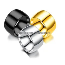Band Rings Width 12Mm Stainless Steel Blank Ring Finger Black Gold For Men Women Fashion Jewelry Will And Sandy Drop Delivery Dhfyh