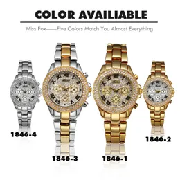 Giacche Missfox Women Watchs Roman Numbers Fint fusi orari più orologi da donna Fashion Casual Gold Bling Ladies Watch