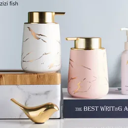 Liquid Soap Dispenser Golden Imitate Marble Ceramic Lotion Bottle Push Type Portable Shampoo Shower Gel Jar Bathroom Supplies 230726