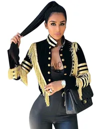 여자 재킷 에코 인 여성 섹시 재킷 패션 패션 캐주얼 골드 스트립 술 코트 암컷 긴 소매 군대 황금 줄무늬 옷 3xl j230726