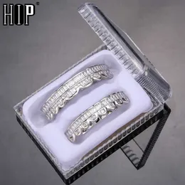 Hip Hop Iced Baguette Zähne Kappen Kubikzircon Micro Pave Oben Unten Charm Grills Set für Männer Frauen Schmuck Box Pack 230726