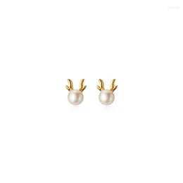 Orecchini a bottone 4mm 7MM piccoli REAL. 925 Sterling Silver Fine Jewelry Shell Pearl Antlers Corno di cervo Ear-Bone C-G9783