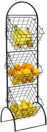 Sorbus 3-Tier Wire Market Basket Storage Stand voor fruit, groenten, toiletartikelen, huishoudelijke artikelen, stijlvolle gelaagde serveermanden voor