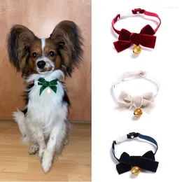 Dog Collars 17-30cm Christmas Party Accessories For Pets Adjustable Velvet Bow Ties Pet Bells Collar Cats Small Dogs Safety Buckle