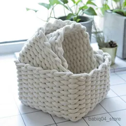 Storage Baskets Cotton Line Hand-woven Storage Basket Coarse Rope Simple Desktop Organizer Box Baby Toy Snack Key Cloth Cosmetic Sundries R230726