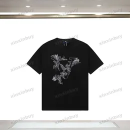 xinxinbuy män designer stickad tee t shirt 23SS Paris blommebrev broderi kort ärm bomull kvinnor svart vit s-2xl