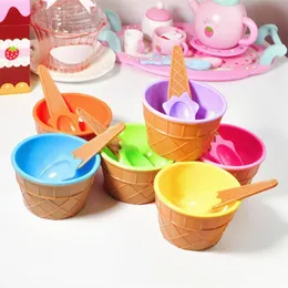 Mugs 6PCS Plastic Ice Cream Cups With Candy Color Spoons Festive Dessert Bowls Assorted Colors Cup Set Mould Container 230725